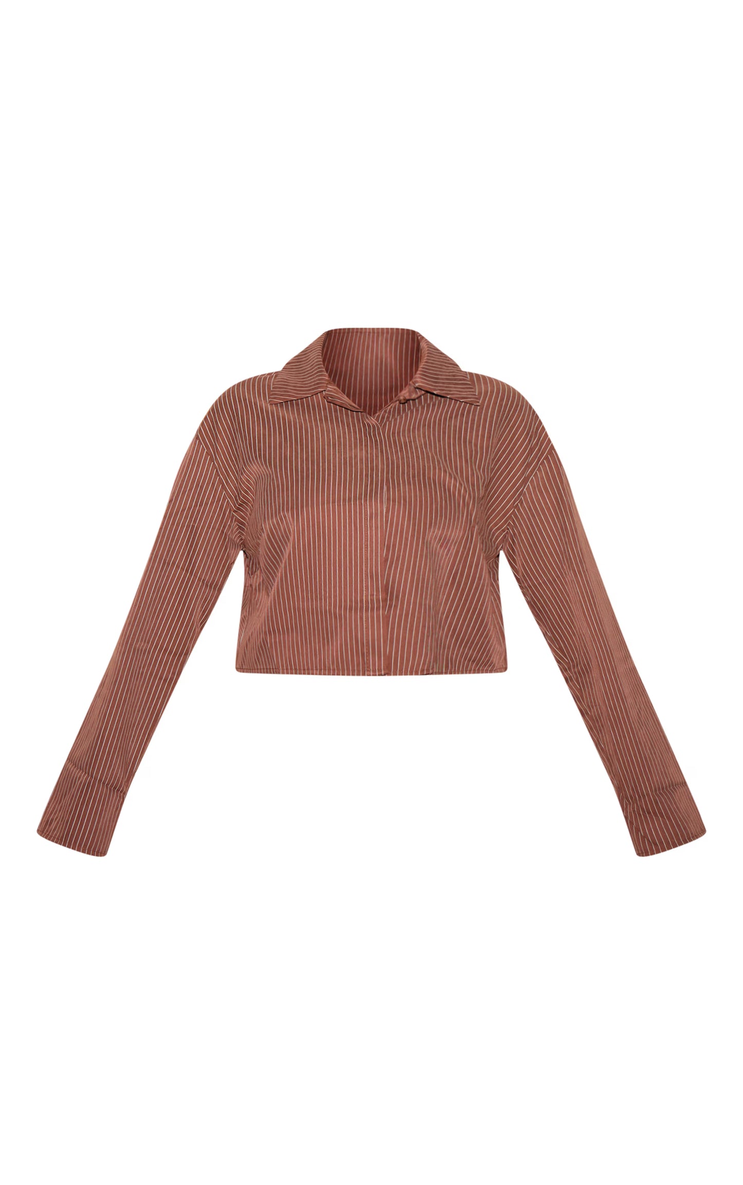 Plus Brown Faux Suede Cropped Striped Shirt