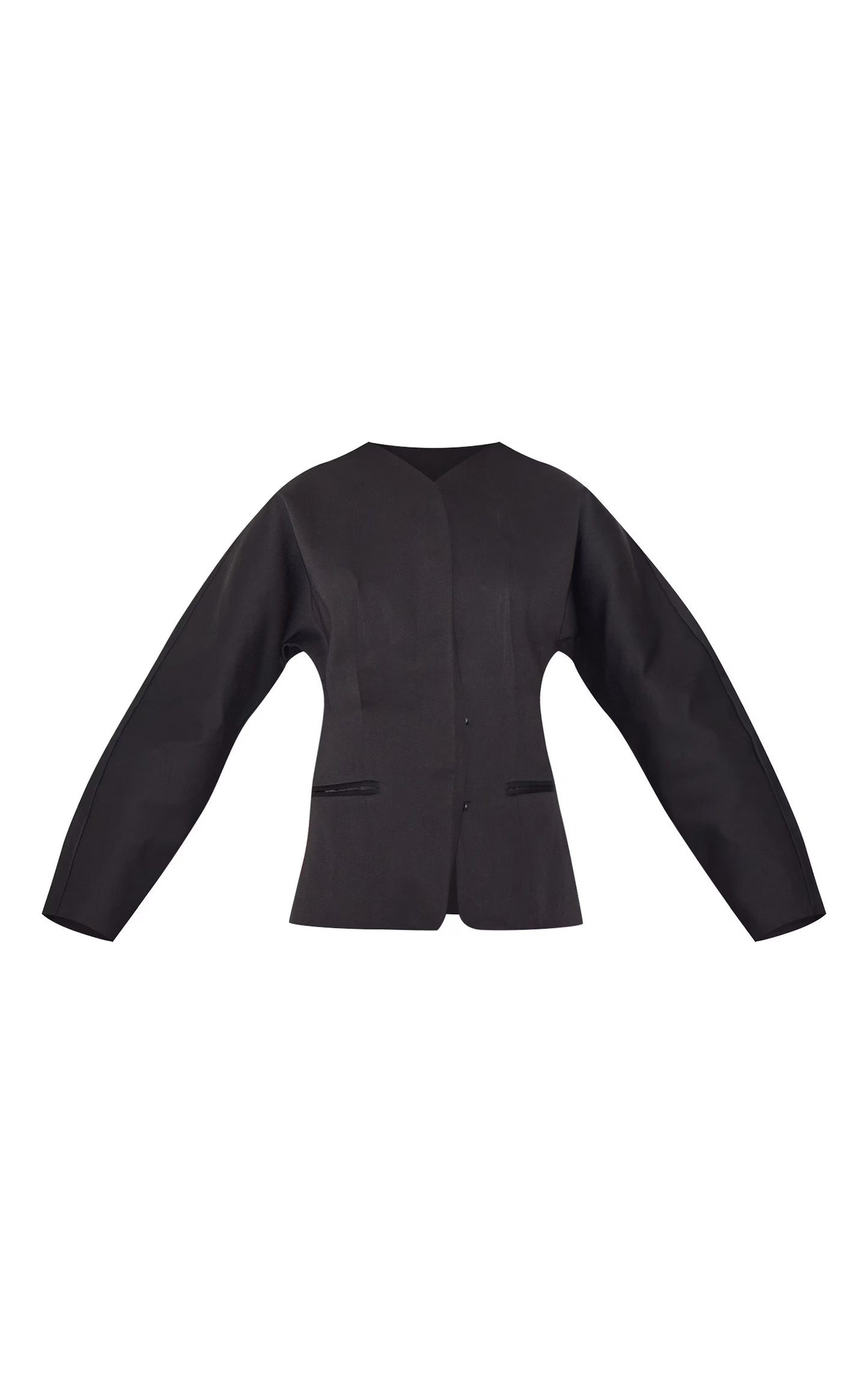 Black Premium Woven Tailored Collarless Detail Blazer