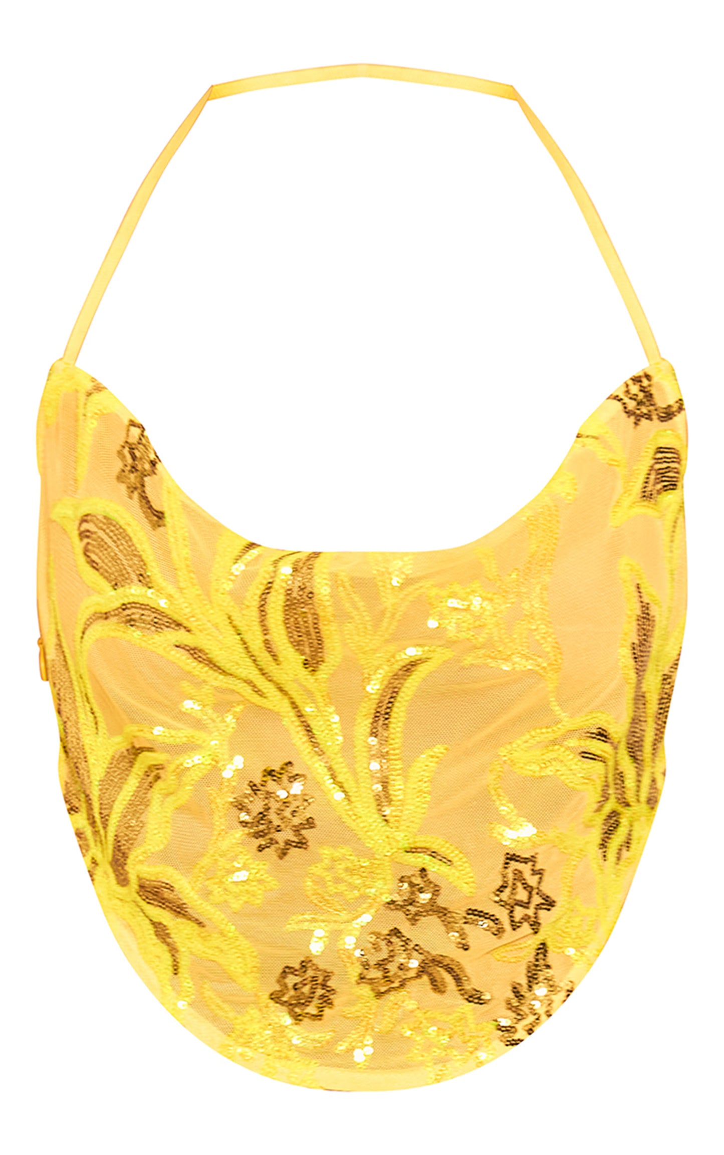Yellow Floral Sequin Strappy Crop Top