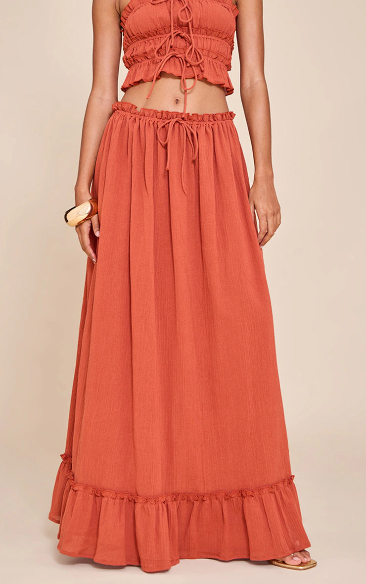 Rust Cheesecloth Maxi Skirt