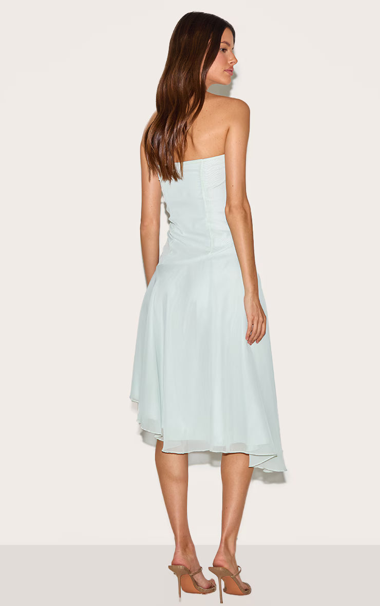 Sage Bandeau Asymmetric Hem Midaxi Dress
