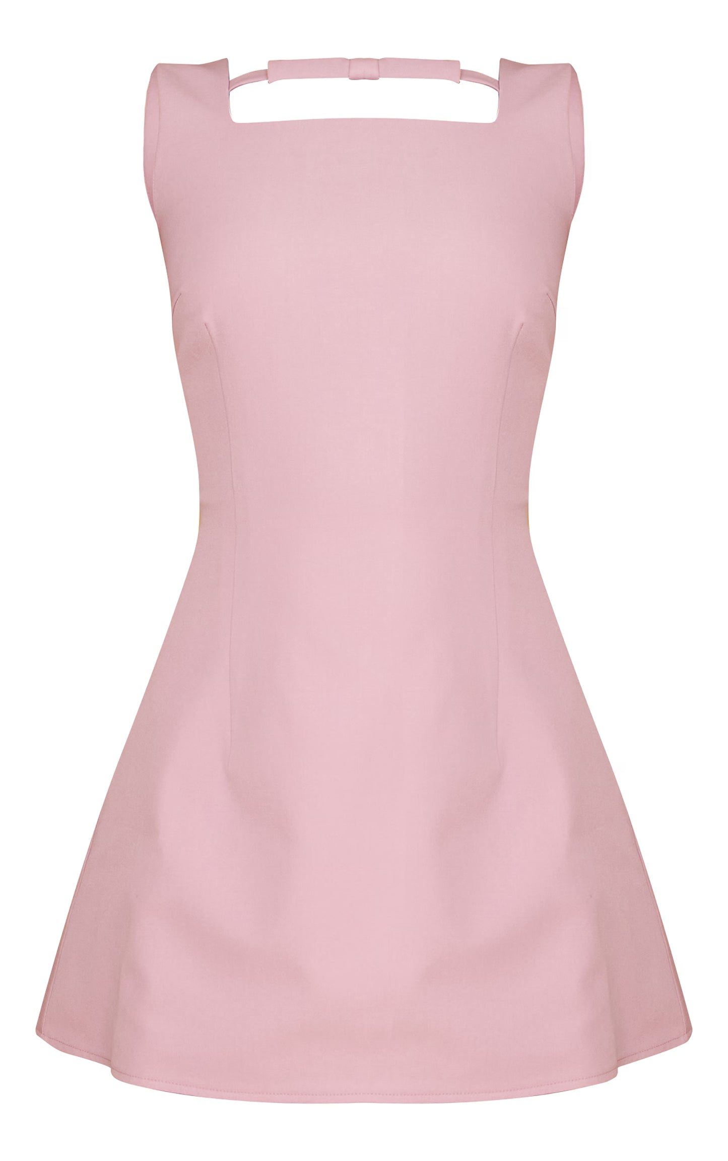 Dusty Pink Twill Bow Detail A-Line Dress