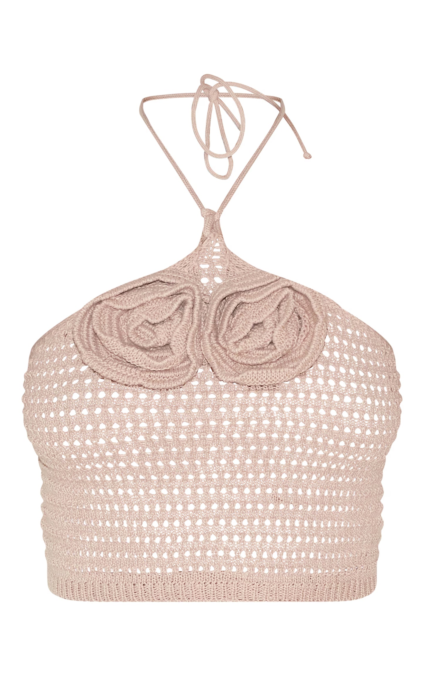 Taupe Tie Neck Flower Applique Top