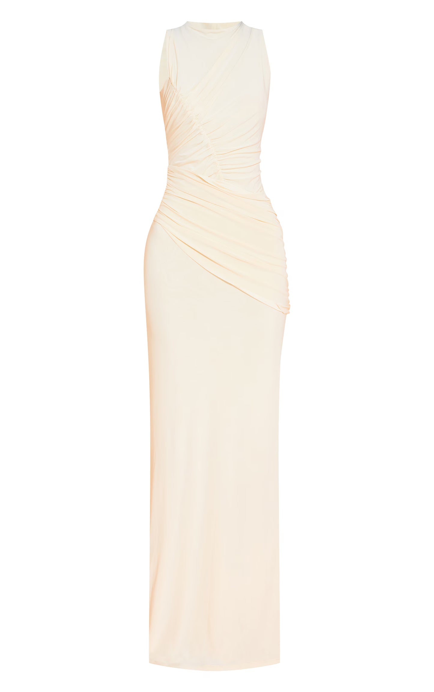 Almond Double Layer Soft Touch Extreme Ruched Maxi Dress