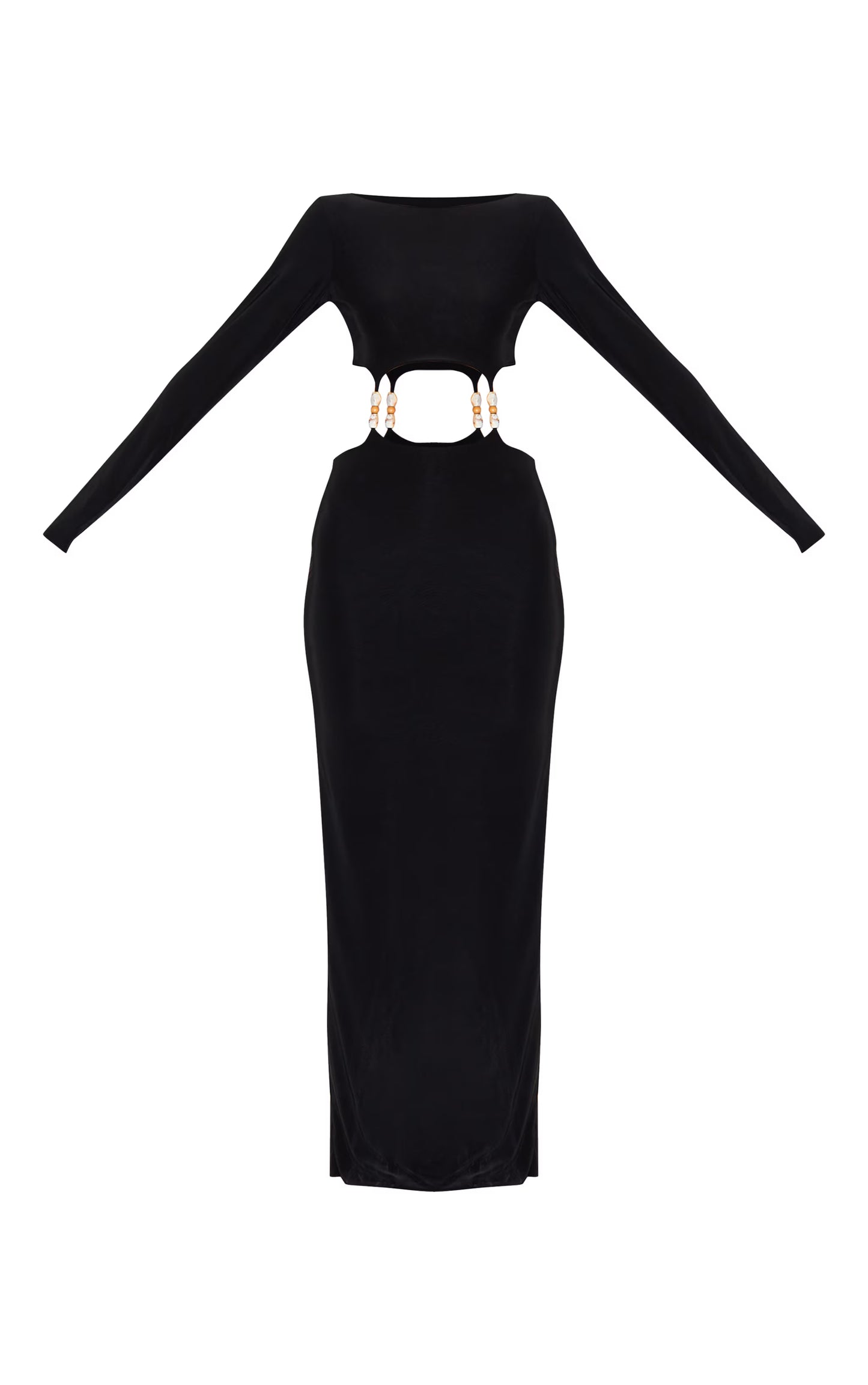 Black Double Slinky Trim Detail Cut Out Maxi Dress