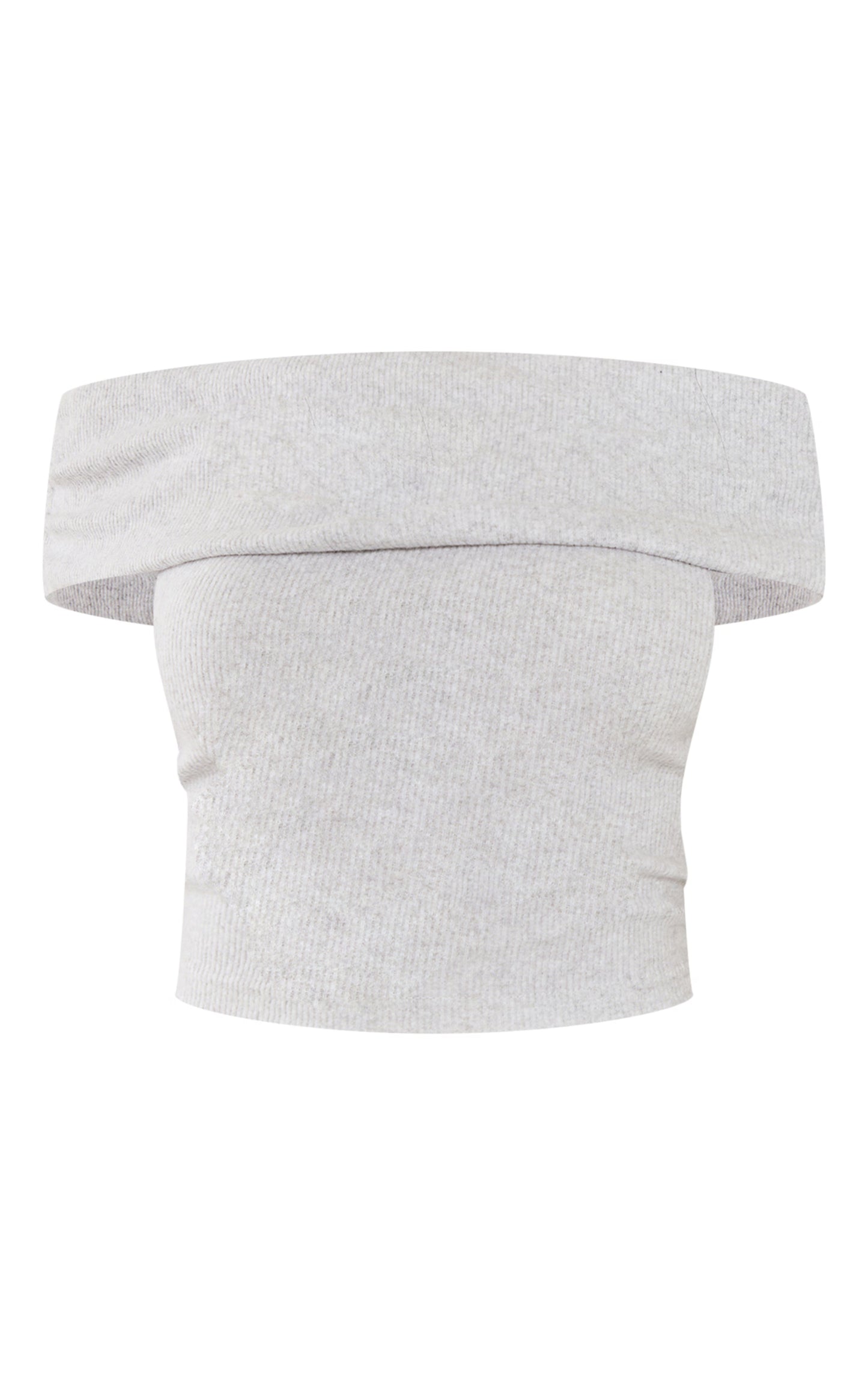 Light Grey Brushed Rib Off The Shoulder Longline Top