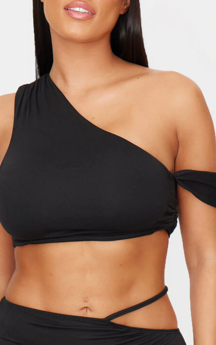 Shape Black One Shoulder Crop Top