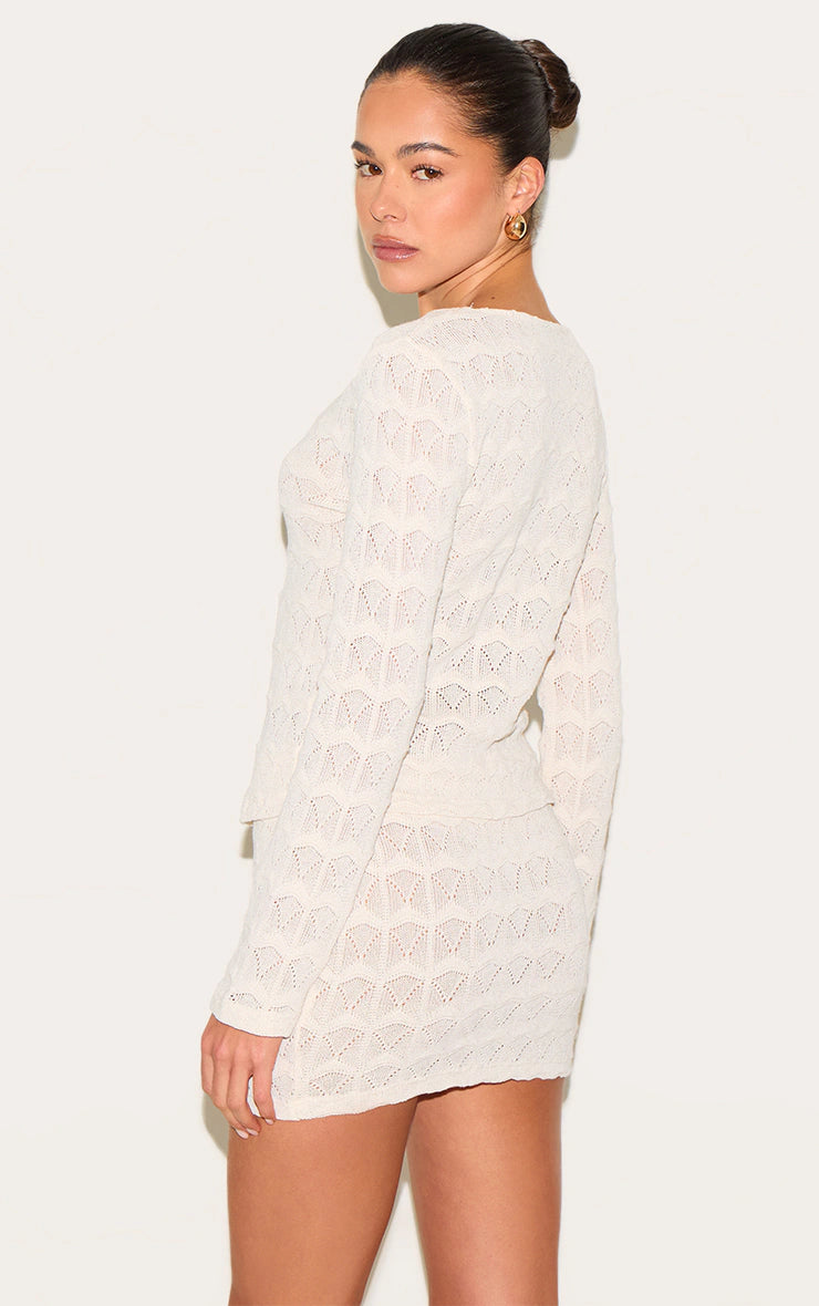 Almond Textured Button Up Long Sleeve Cardigan