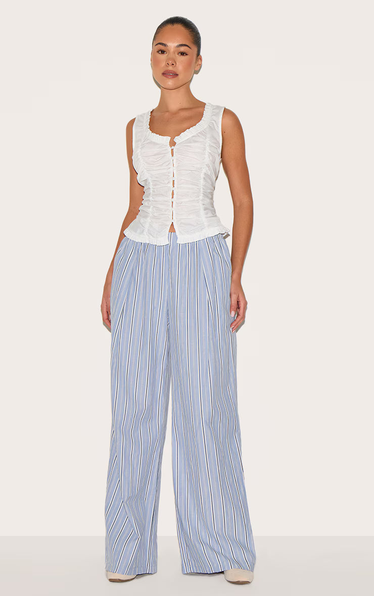 White Cotton Ruched Front Fitted Top