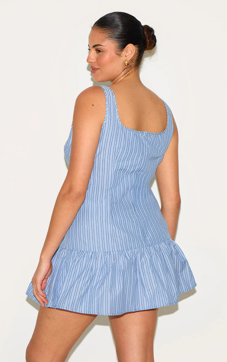 Plus Blue Striped Sleeveless Scoop Neck Shift Dress