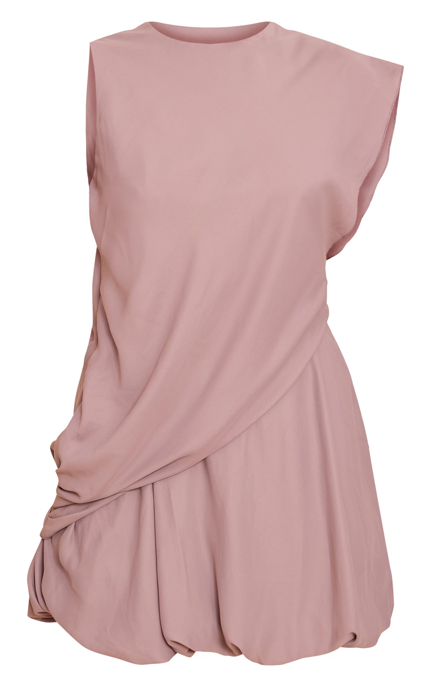 Taupe Chiffon Frill Hem Shift Mini Dress