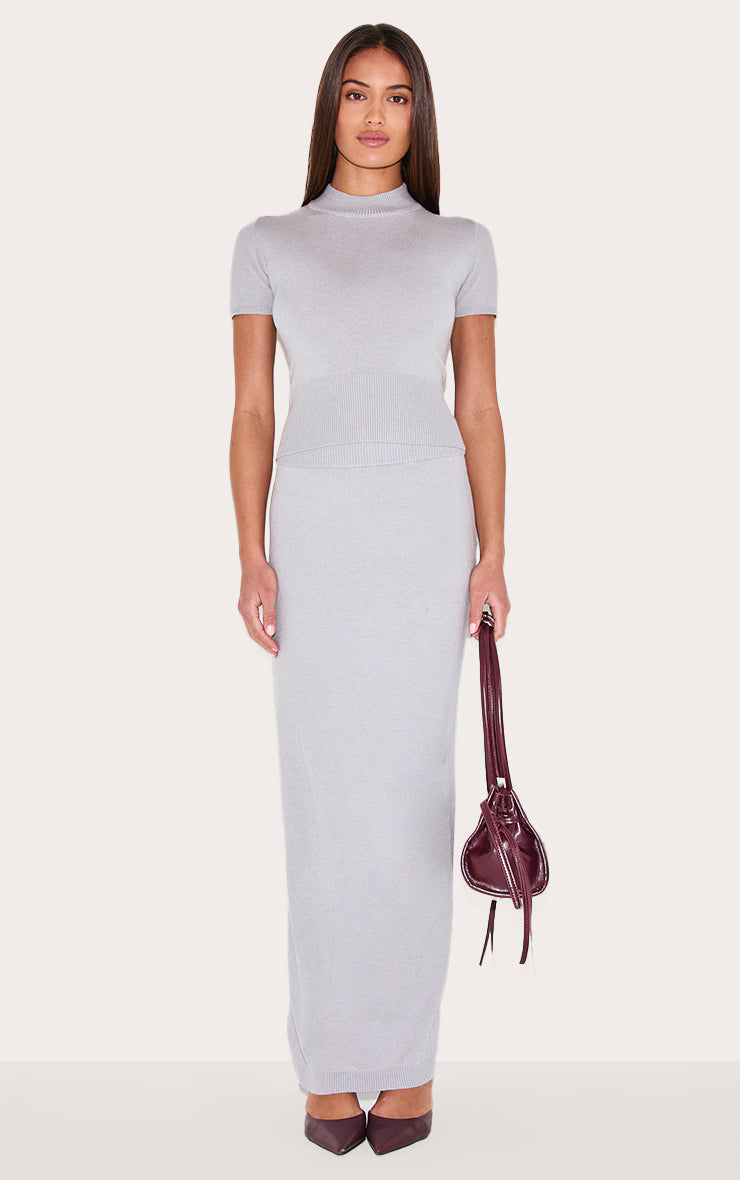 Ash Grey Basic Knit Maxi Skirt