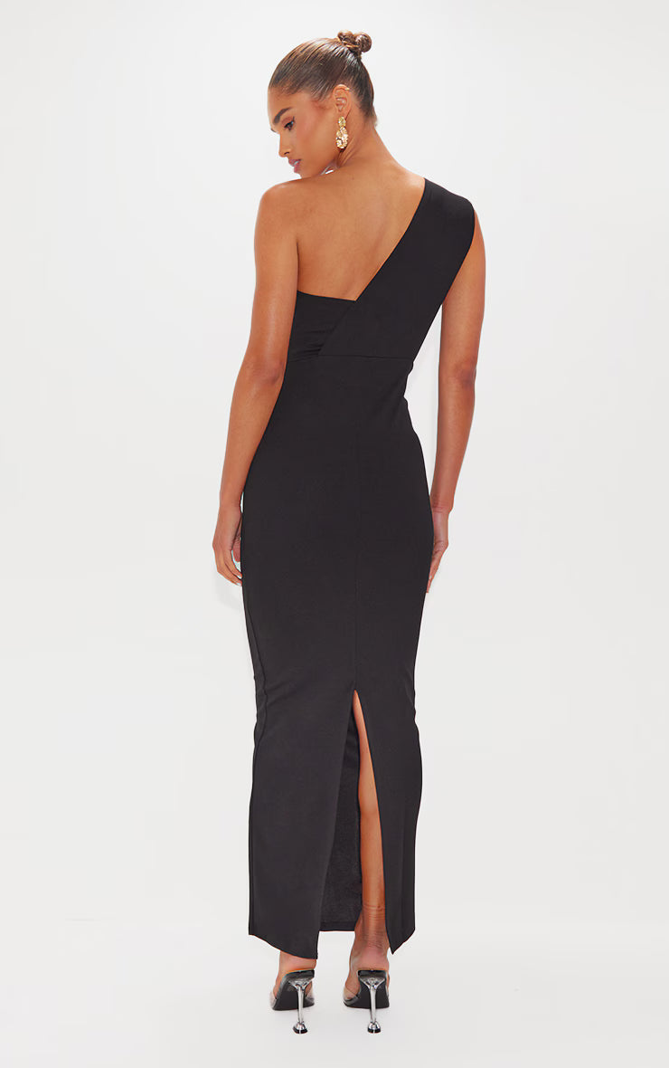 Black One Shoulder Fitted Maxi Dress