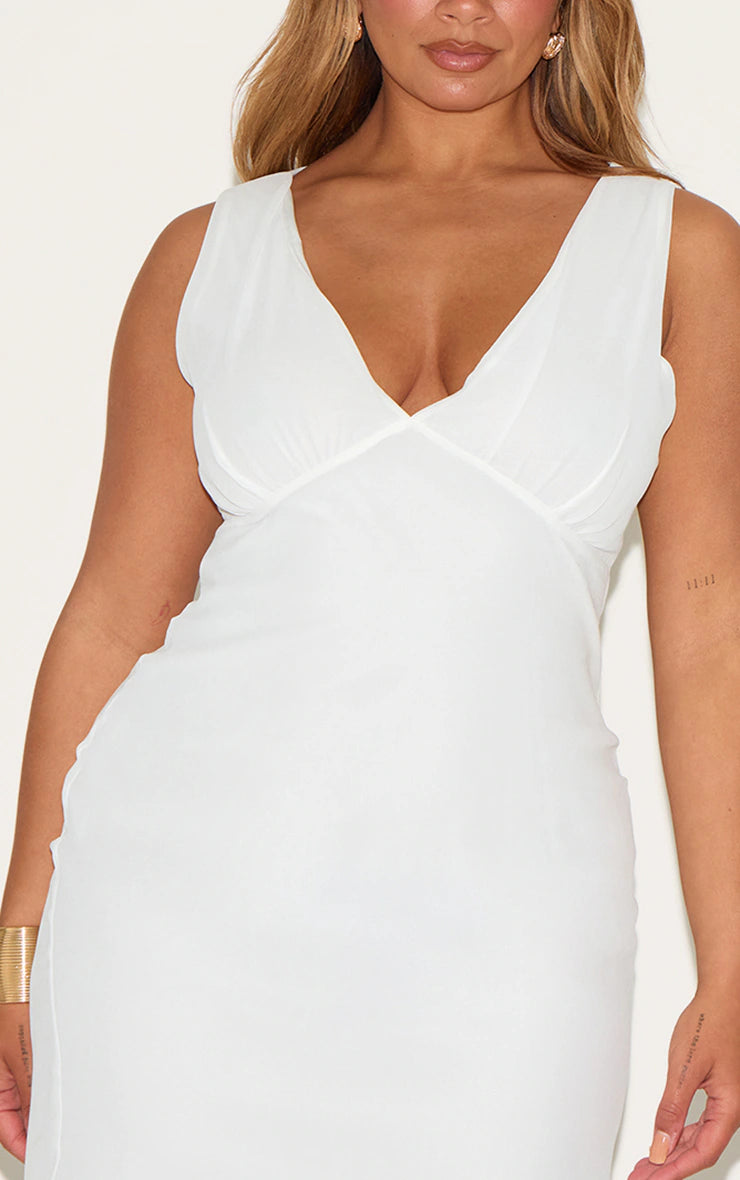 Shape White Chiffon Plunge Front Mini Dress