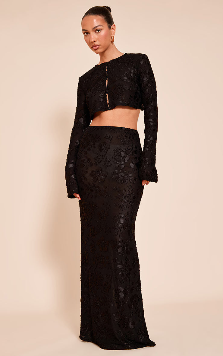 Black Floral Sheer Maxi Skirt