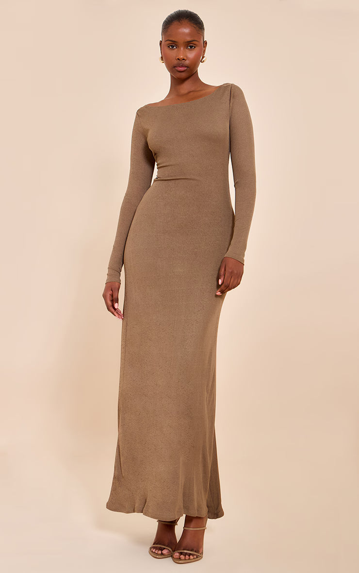 Chocolate Double Layer Onion Skin Cowl Back Maxi Dress