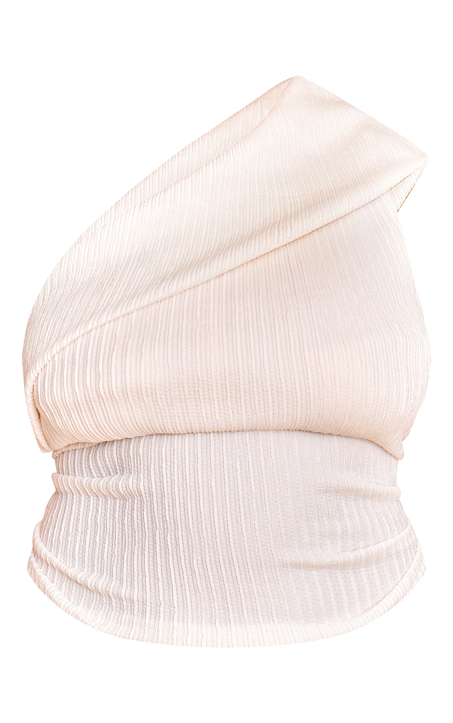 Plus Cream Textured Fold Over One Shoulder Long Top