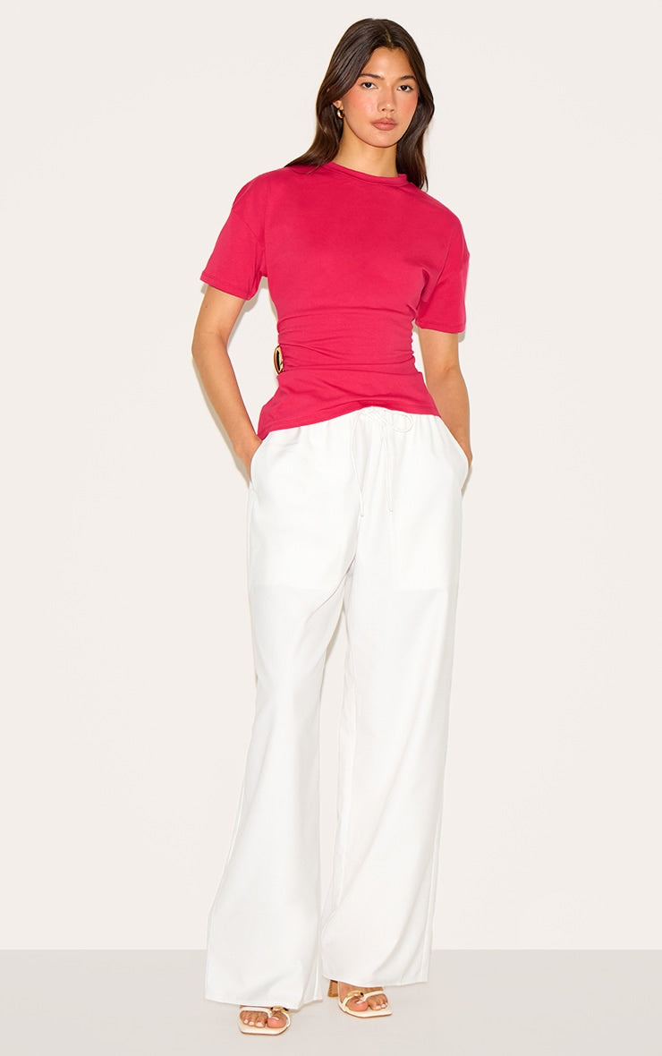 Red Trim Detail Asymmetric Hem T Shirt