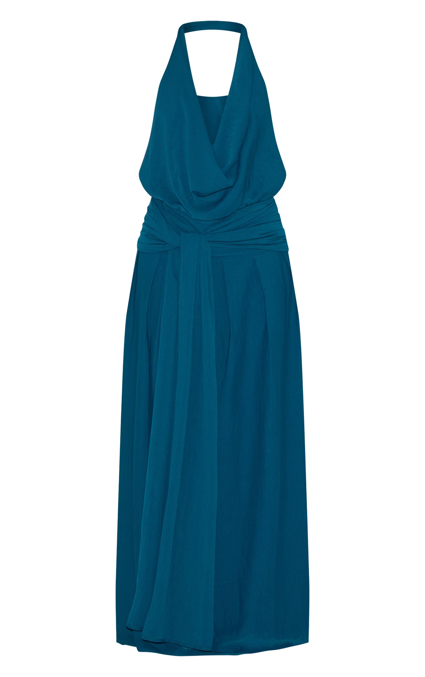 Teal Floaty Woven Cowl Neck Low Back Maxi Dress