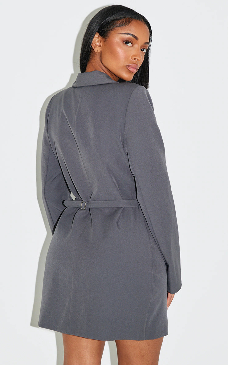 Shape Charcoal Woven Conched Adjustable Waist Blazer Dress