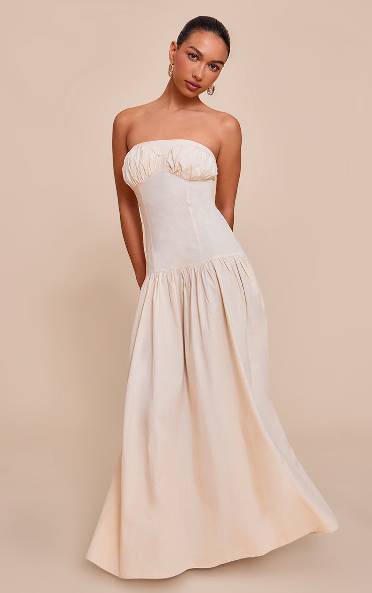 Sand Bandeau Bust Seam Detail Maxi Dress