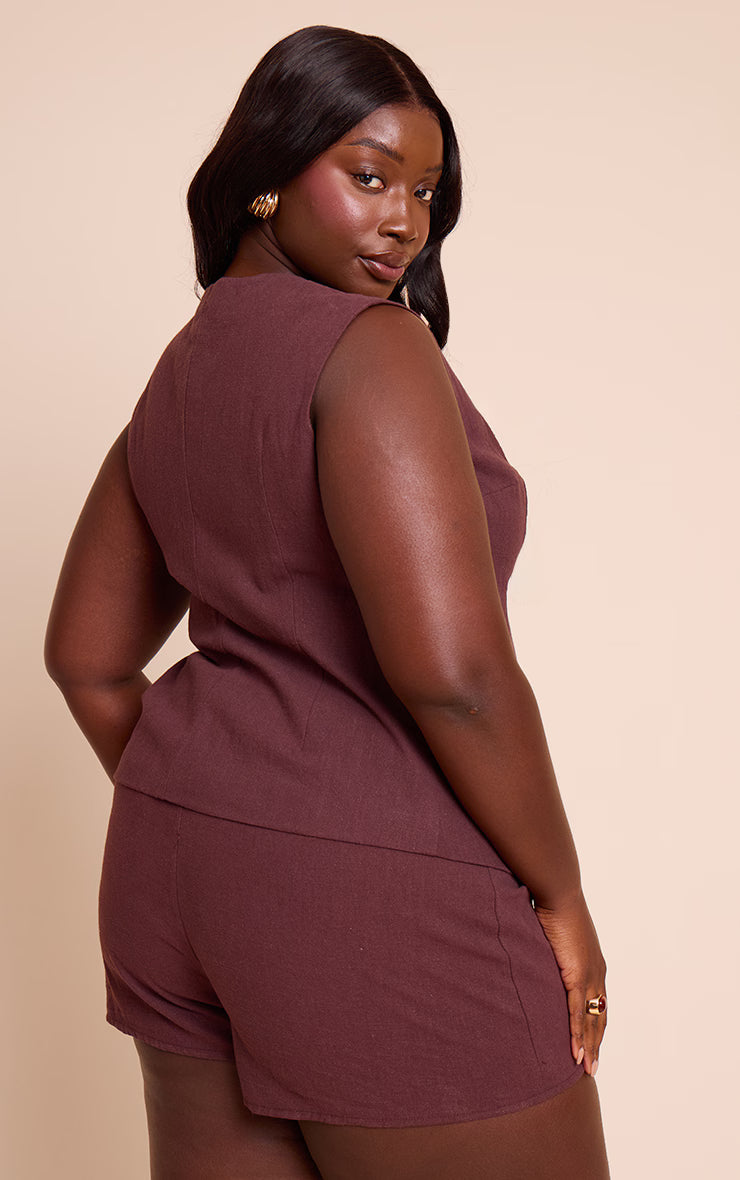 Plus Deep Chocolate Premium Linen Button Vest