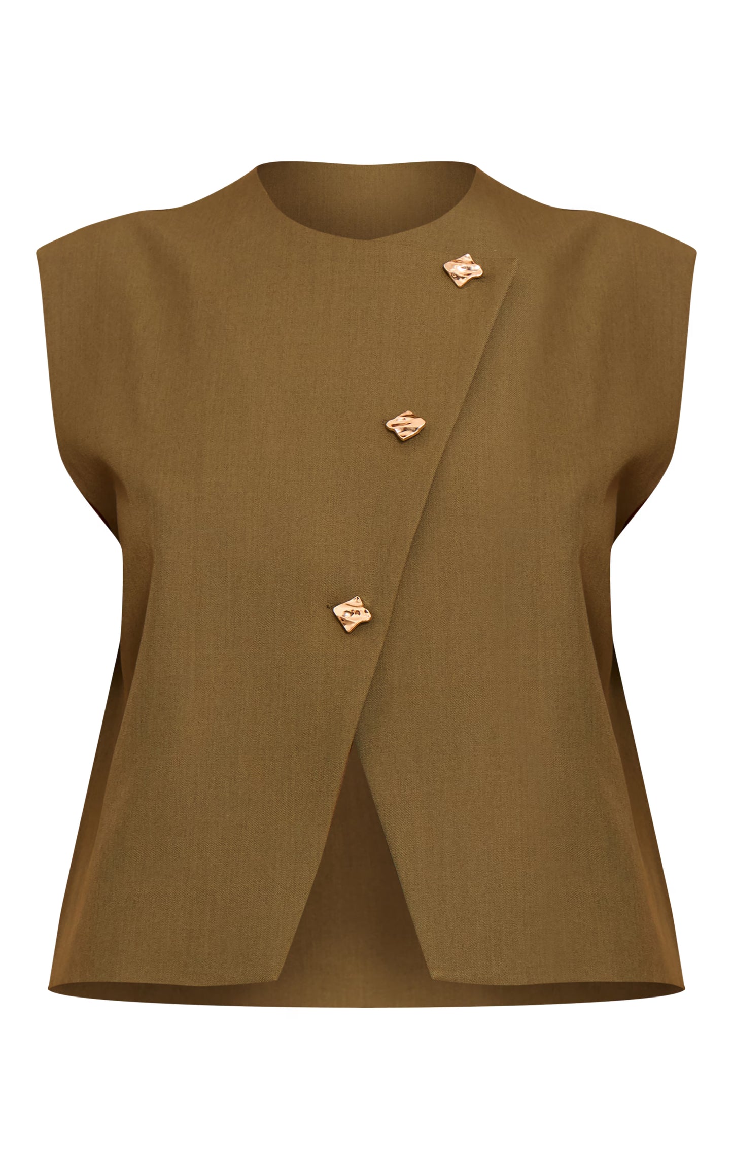 Khaki Gold Trim Oversized Vest