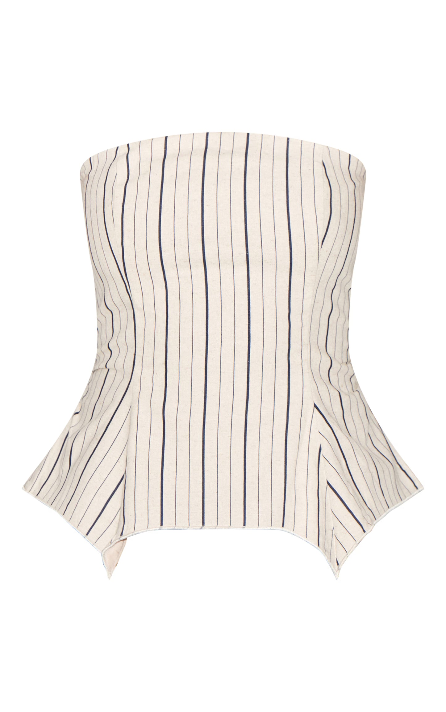 Sand Striped Linen-Blend Peplum Bandeau Top