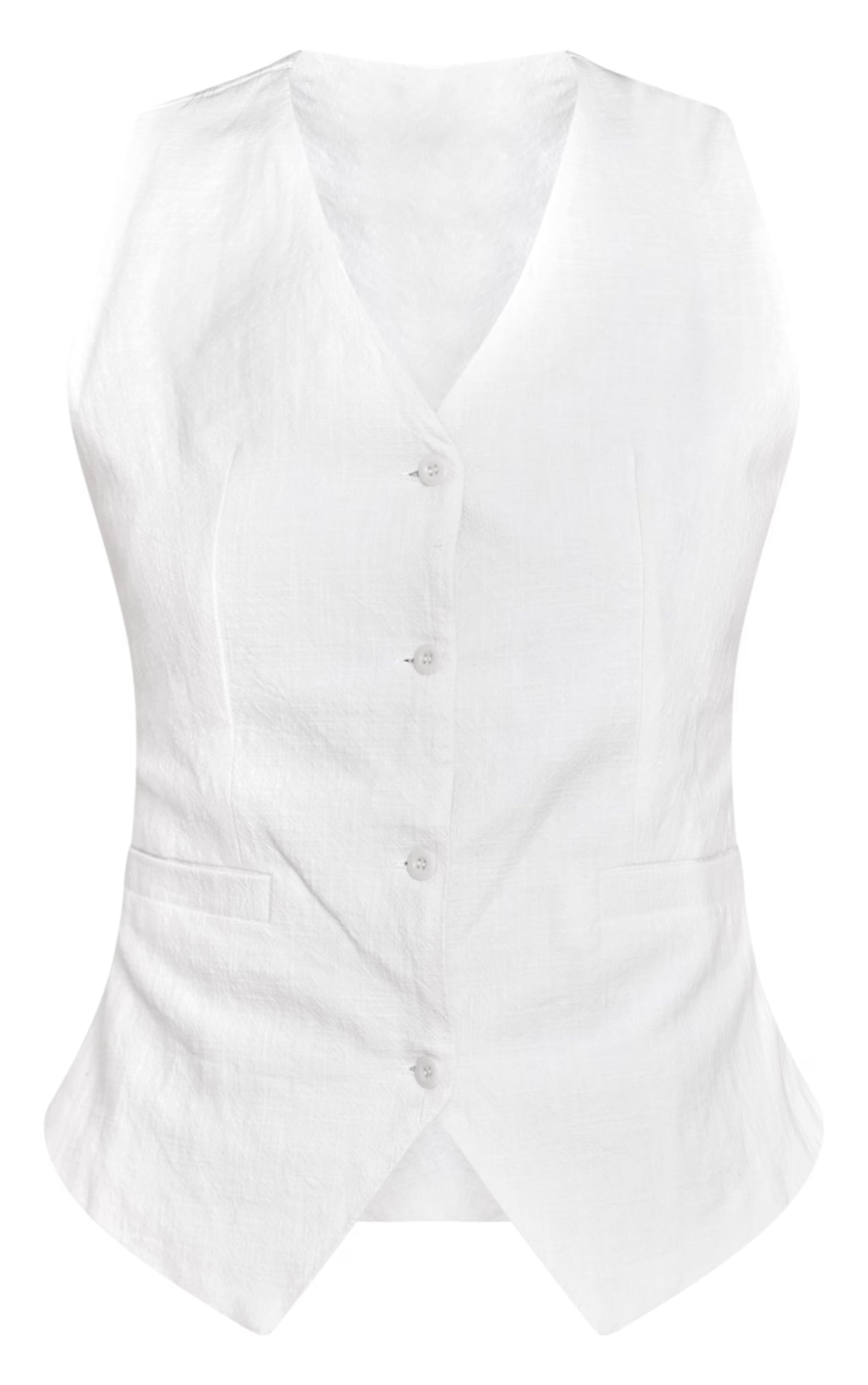White Premium Linen Blend V Neck Vest