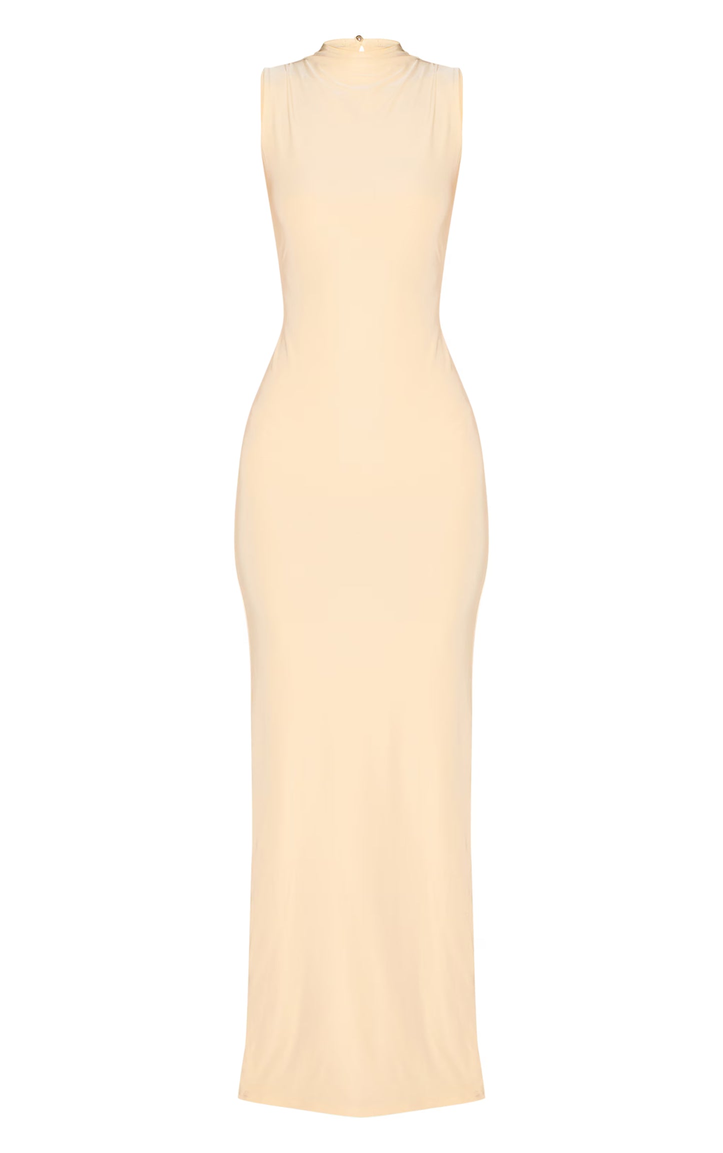 Almond Double Layer High Neck Sleeveless Maxi Dress