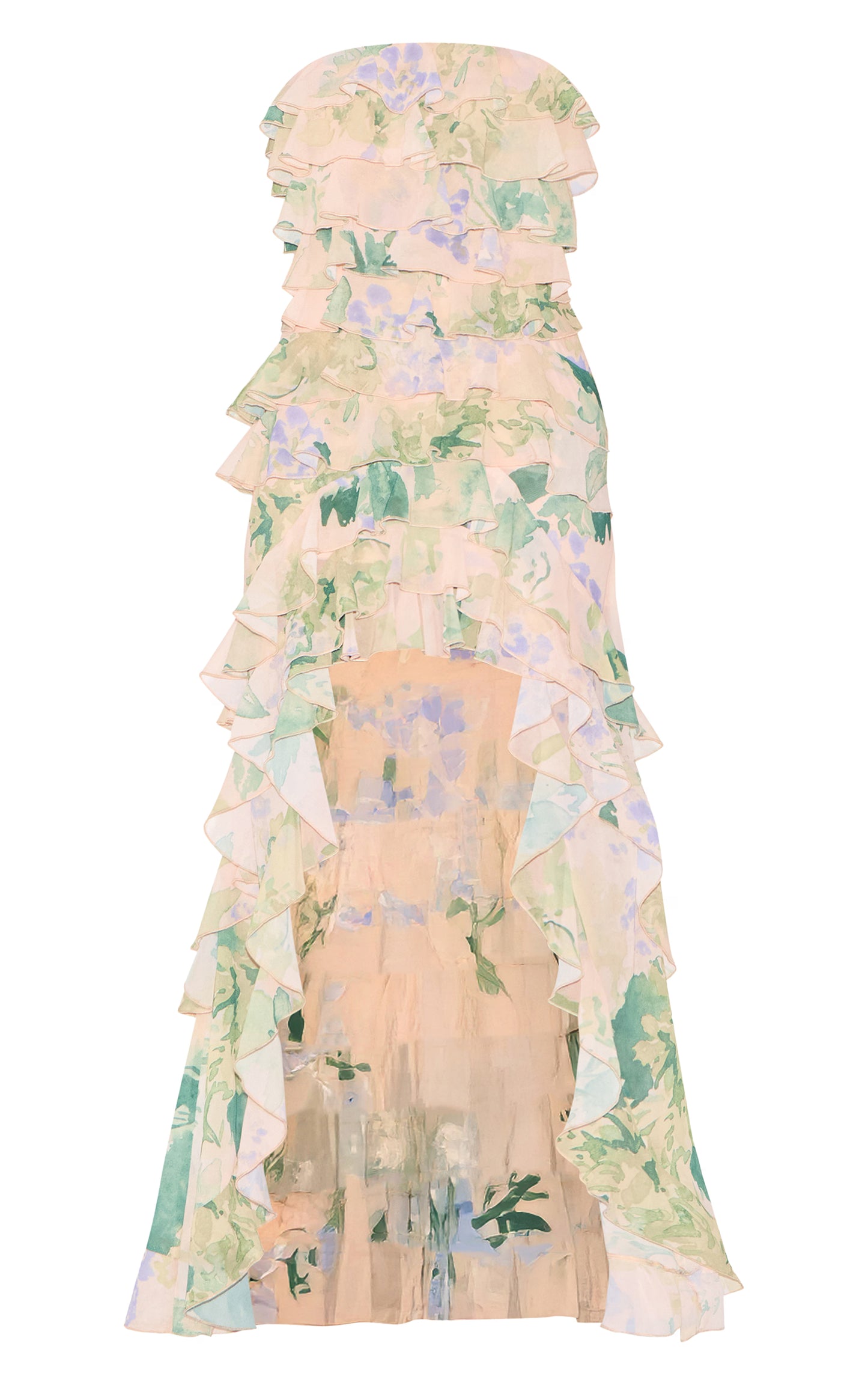 Yellow Printed Ruffled Bandeau Maxi Dress