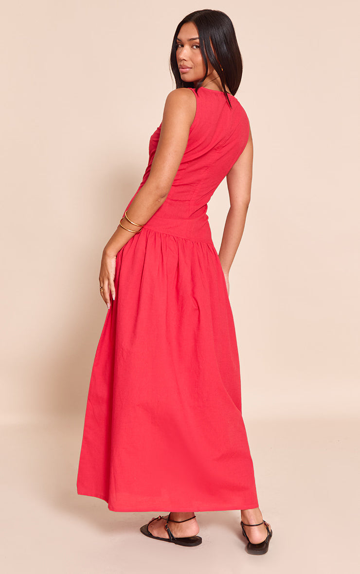 Red Drop Waist Maxi Dress