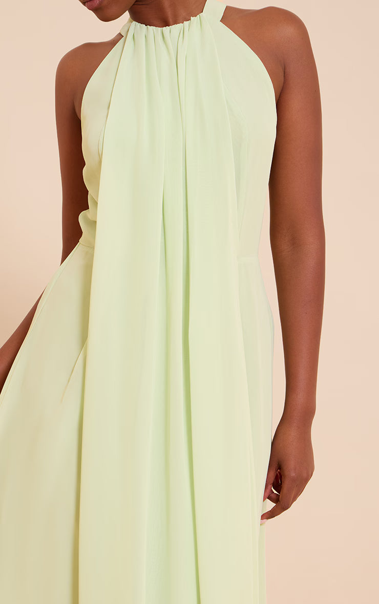 Lime Chiffon Extreme Pleated Maxi Dress