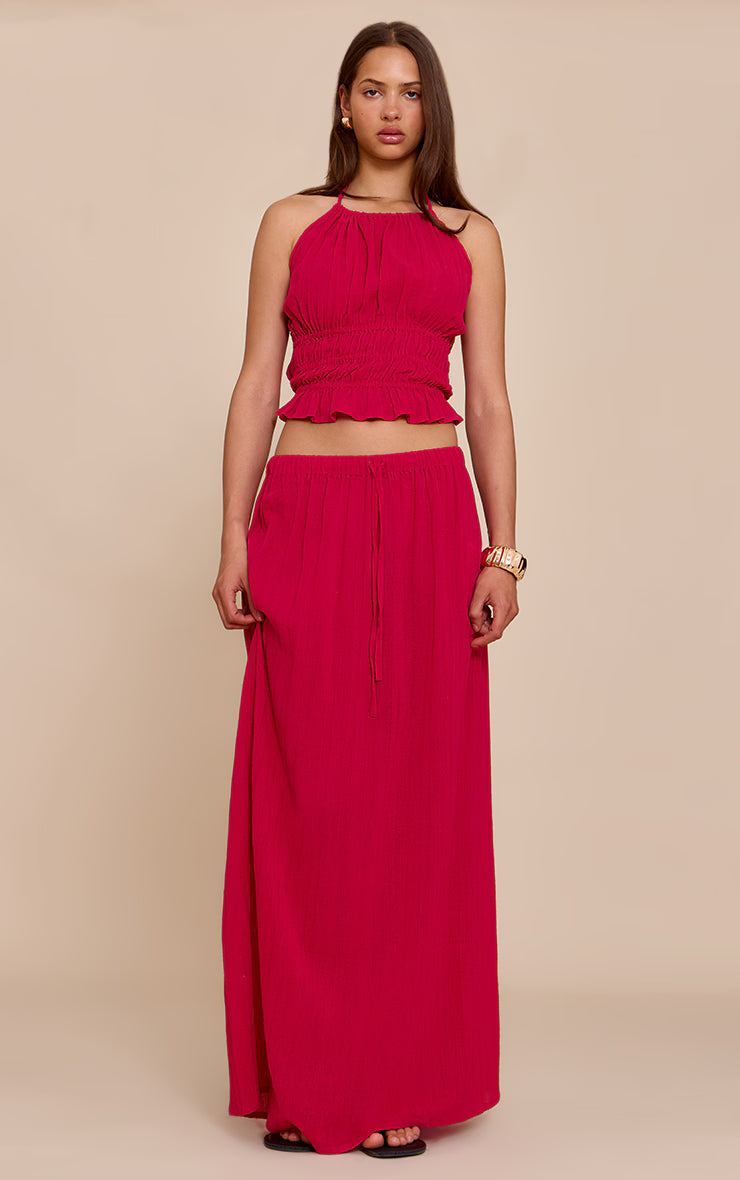 Fuschia Textured Backless Halterneck Top