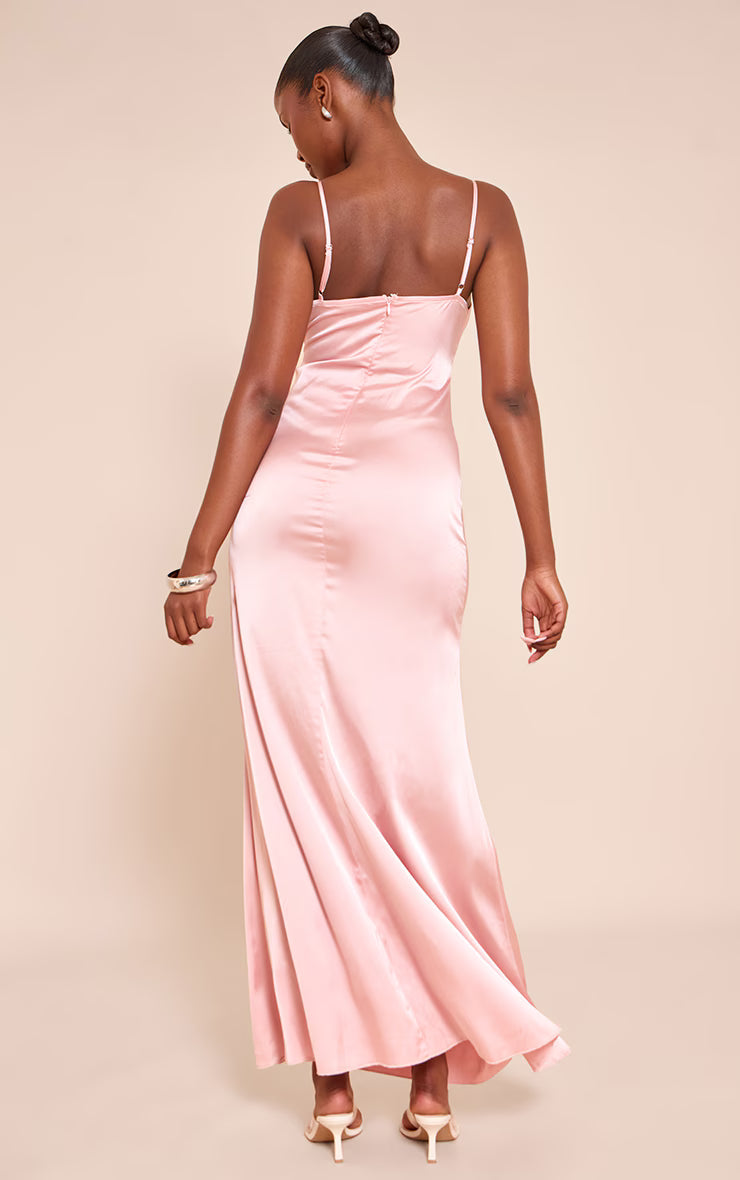 Blush Satin Strappy Maxi Dress