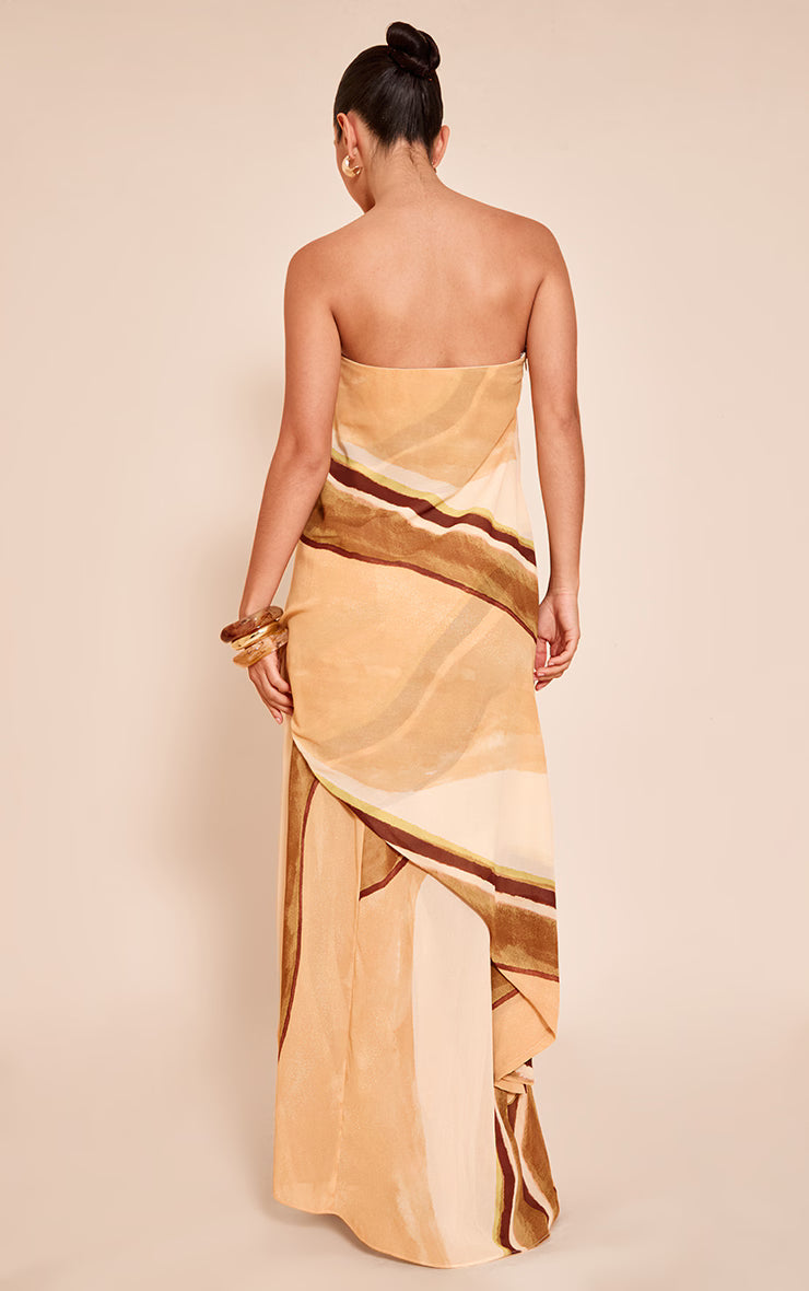 Green Abstract Chiffon Bandeau Overlay Maxi Dress