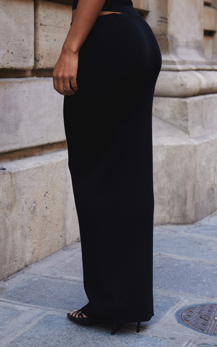 Black Fine Knit Maxi Skirt
