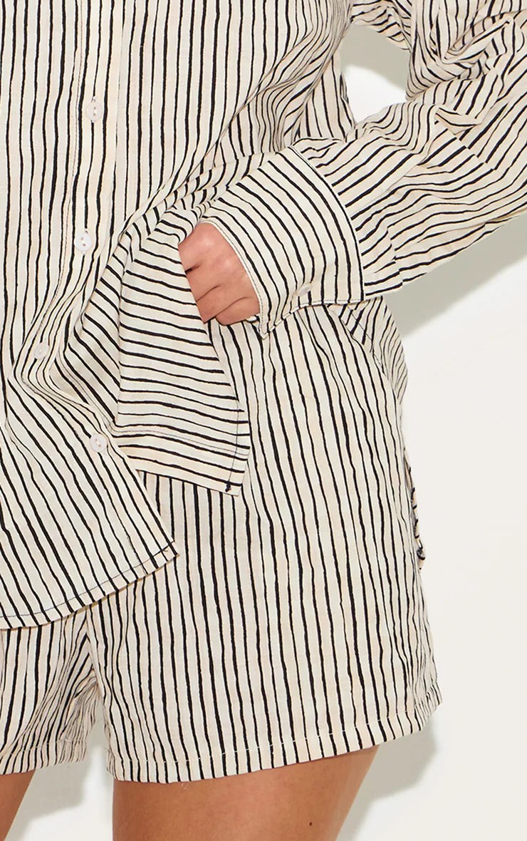 Black Striped Linen Look Floaty Shorts