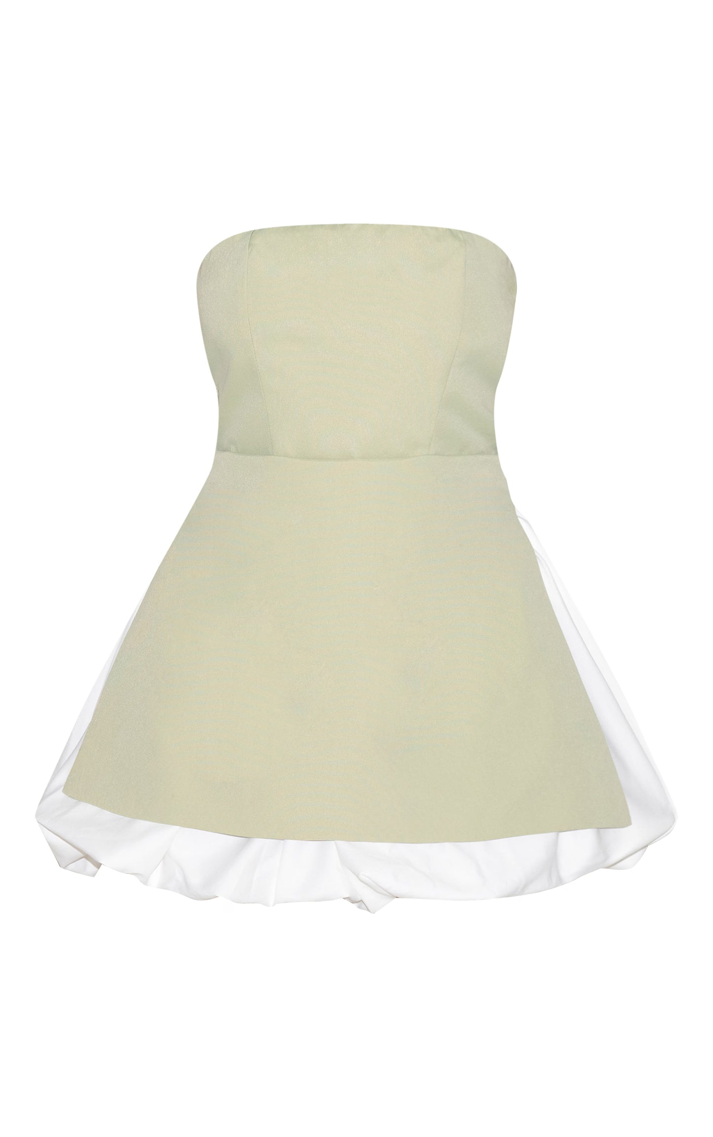 Sage Green Tailored Bandeau Puffball Hem Shift Dress