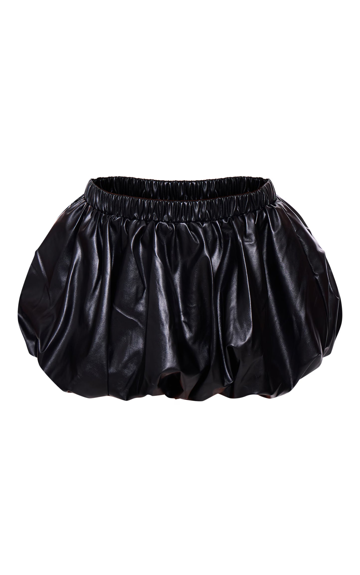 Black Faux Leather Puff Ball Mini Skirt