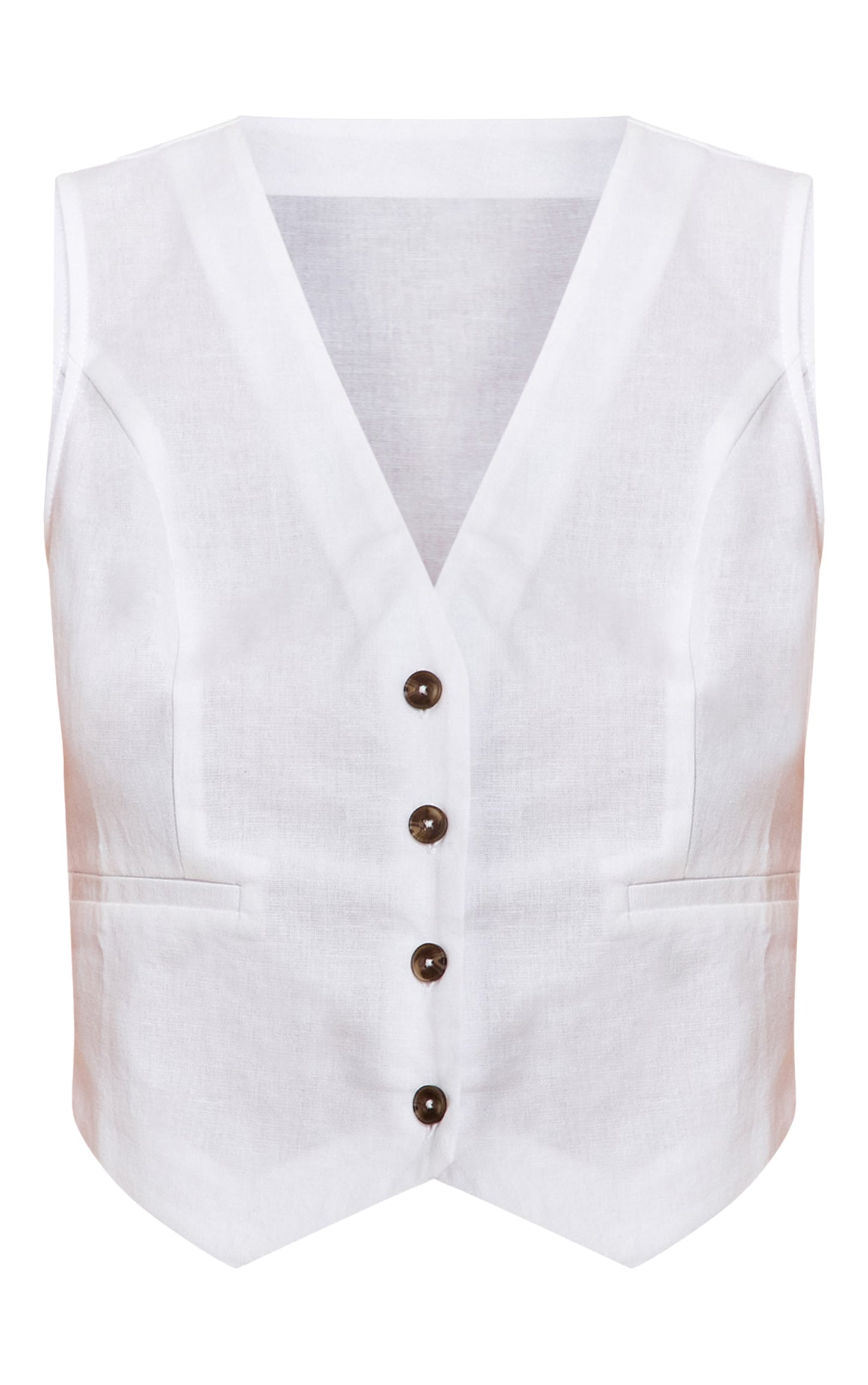 White Linen Look Boxy Detail Vest