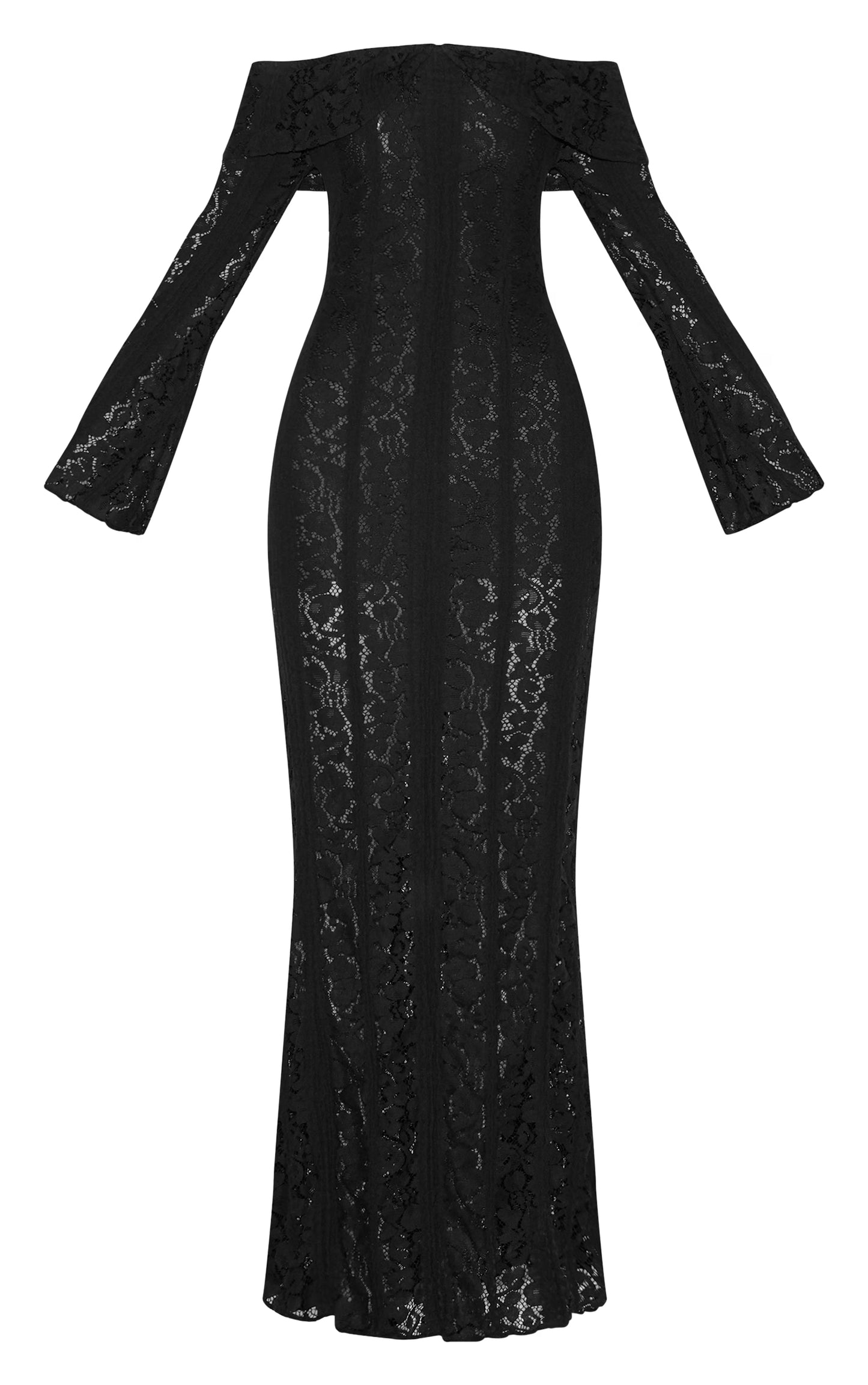 Black Lace Fold Over Bandeau Maxi Dress