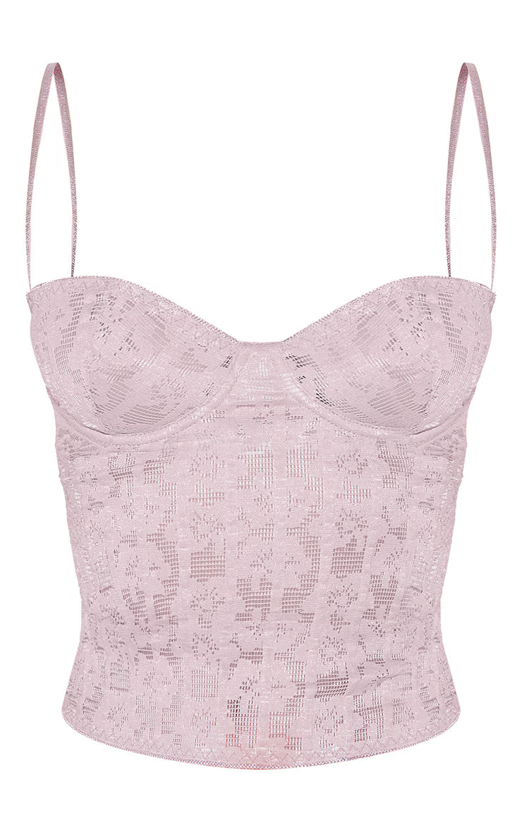 Mushroom Lace Spaghetti Strap Long Corset