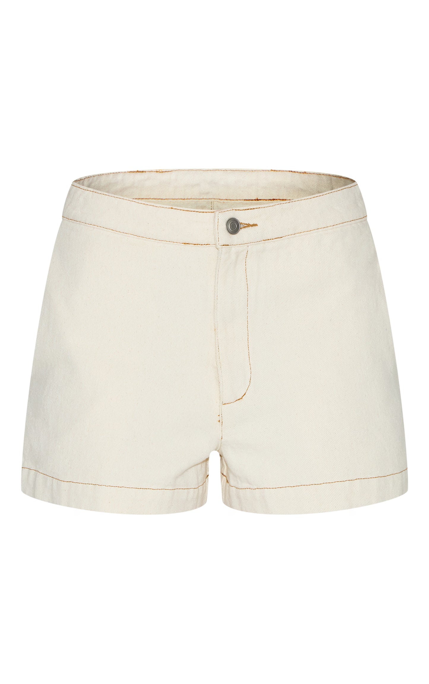 Ecru Textured Linen Look Denim High Waist Tailored Short