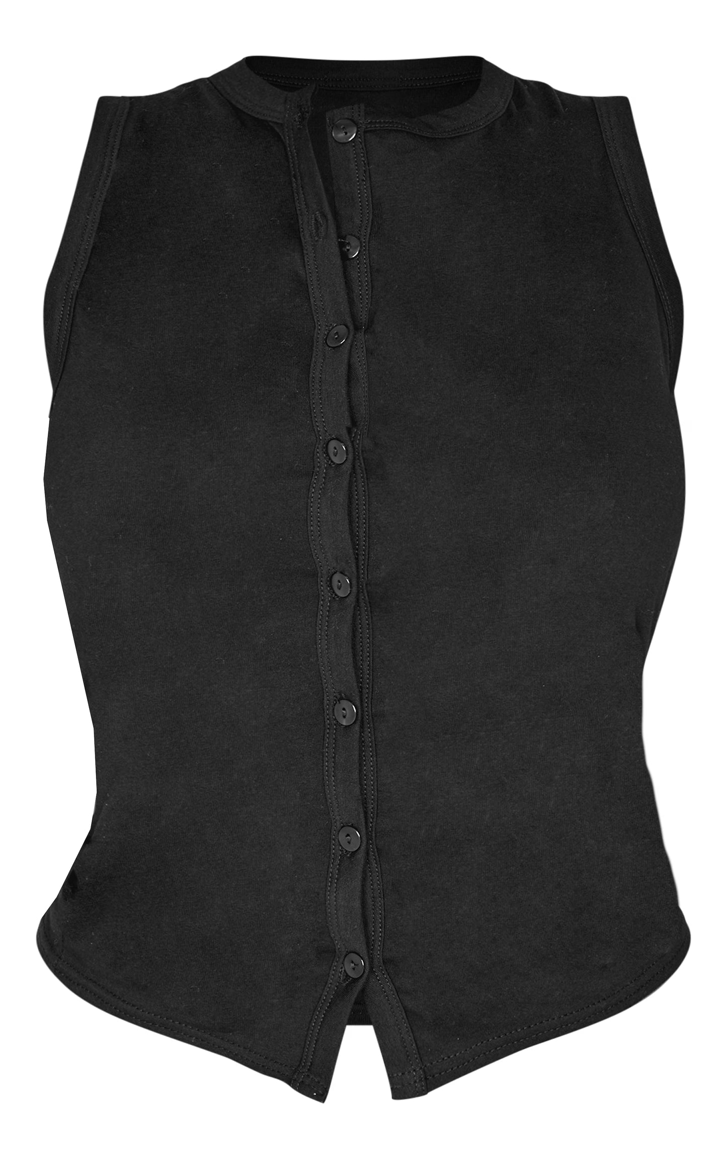 Shape Black Asymmetric Button Front Sleeveless Top