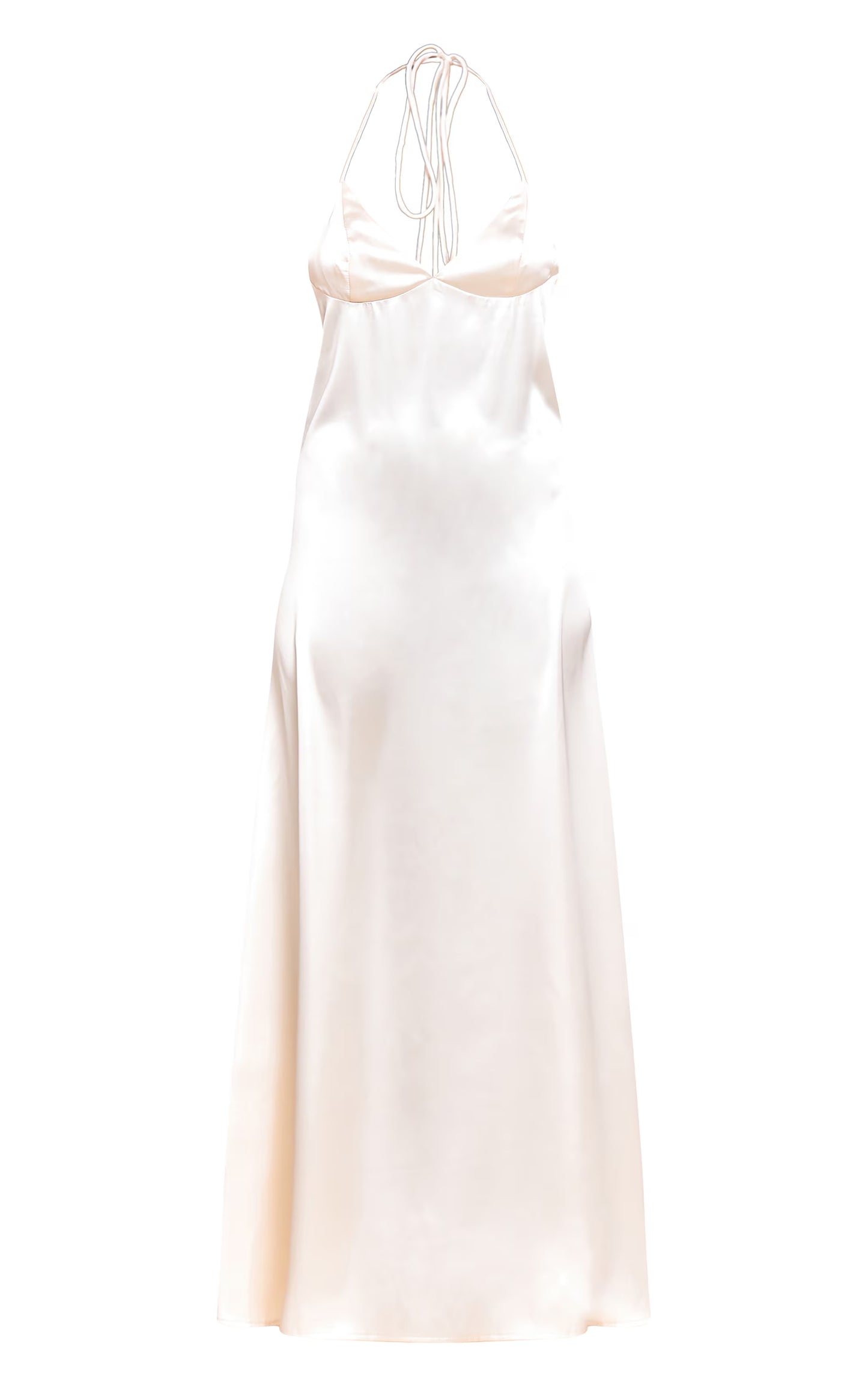 Natural Satin Lace Up Back Maxi Slip Dress