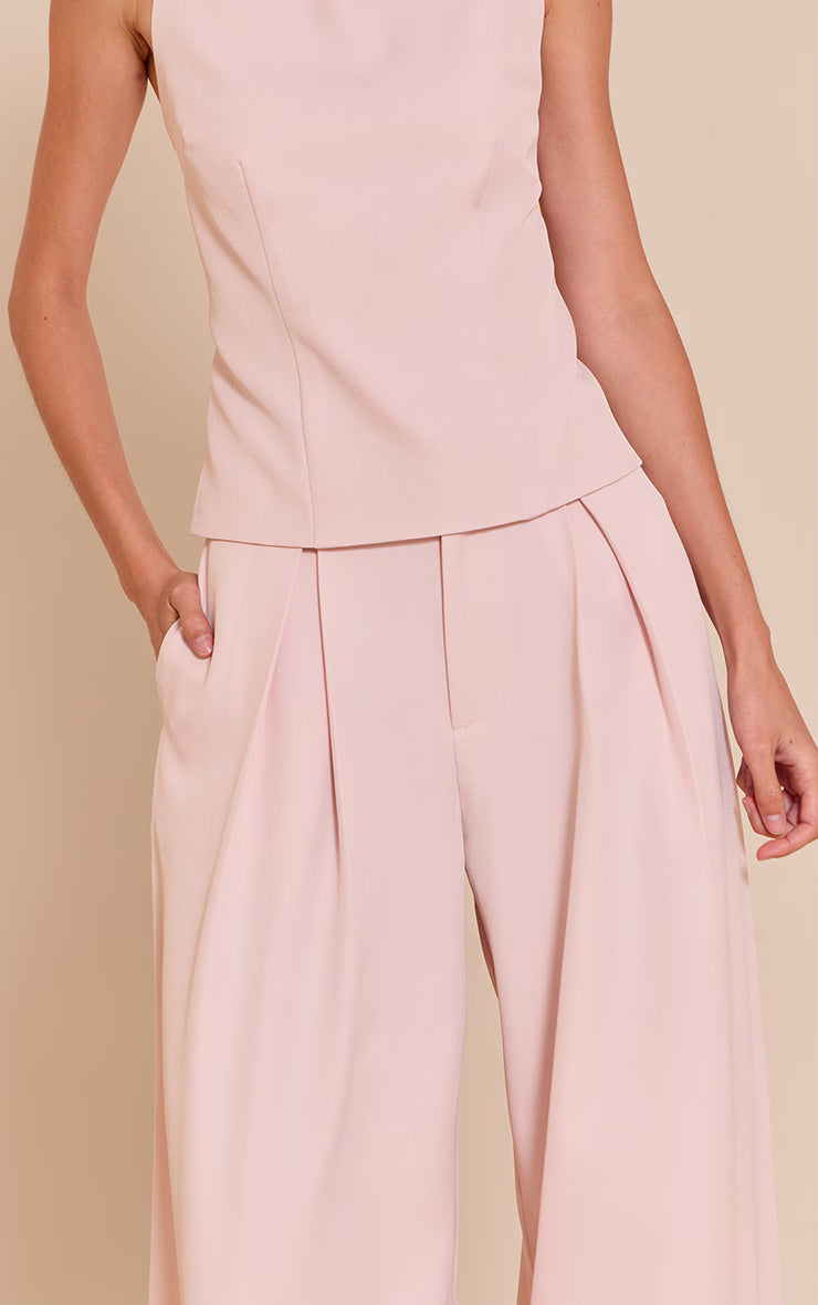 Pale Pink Tailored Woven Wide Leg Pants