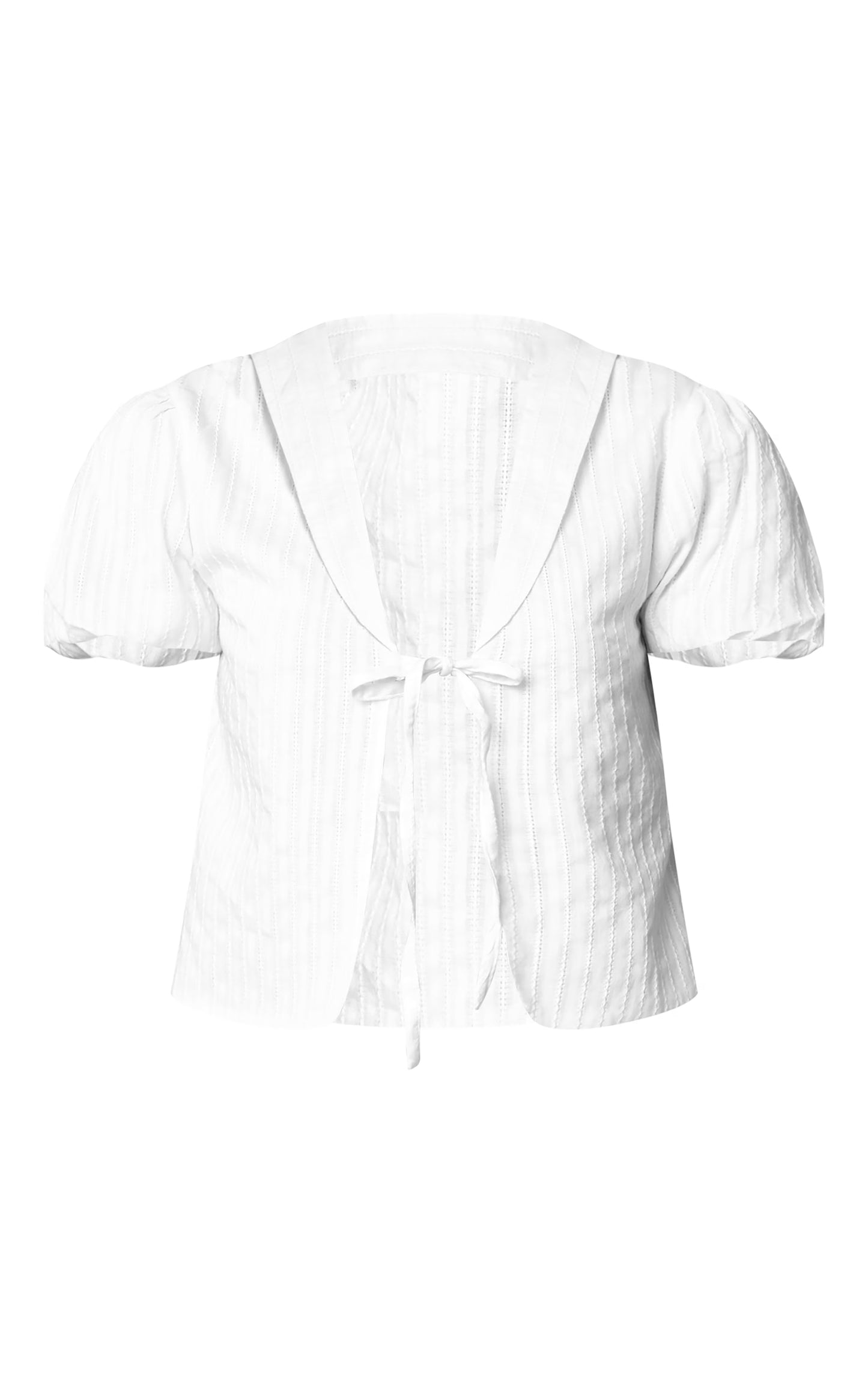 White Embroidered Cotton Tie Front Blouse