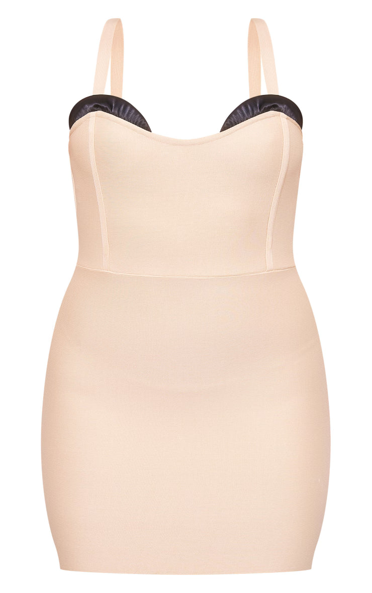 Champagne Satin Cup Detail Bandage Bodycon Dress