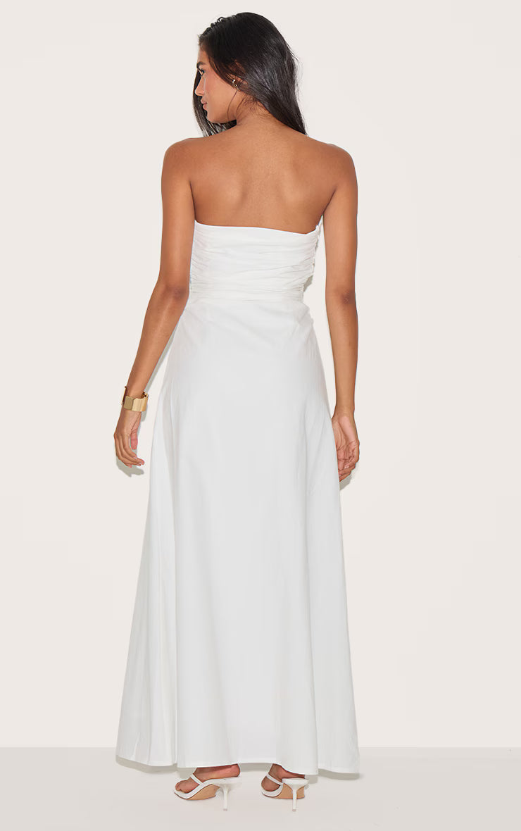 White Bandeau Ruched Waist Detail Maxi Dress